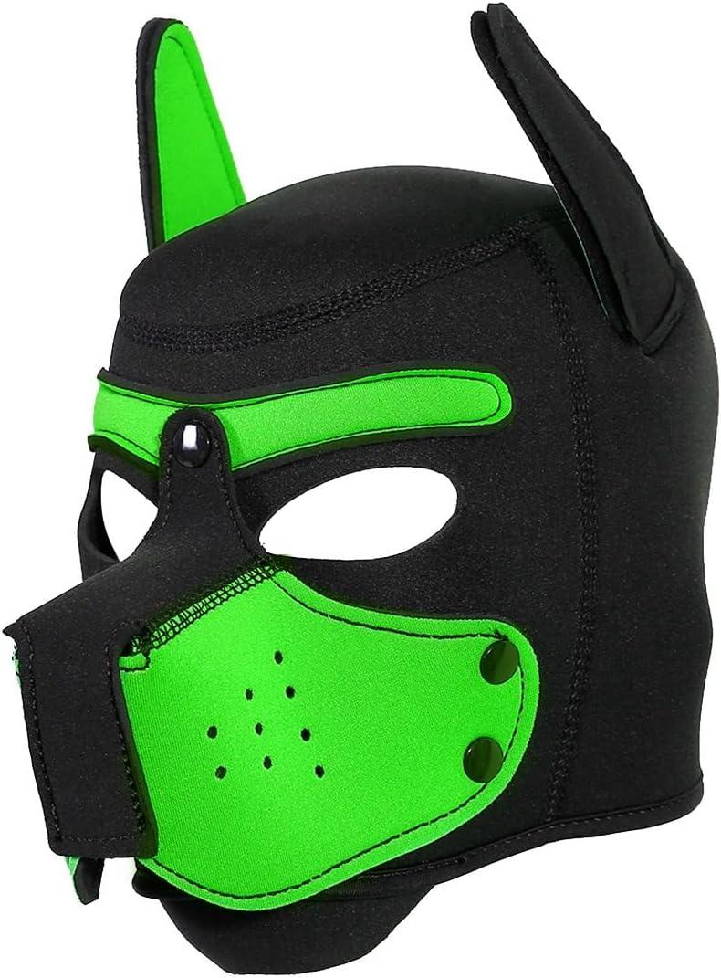 Pup Hood, Pup Play Hood, Removable Dog Full Face Pup Hood (Green)