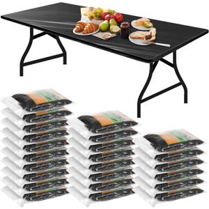 Boao 24 Pcs Summer Plastic Table Cloth Rectangle Picnic Table Covers Elastic Fitted Tablecloth, Disposable Waterproof for Camping, Indoor, Outdoor(8 Ft, 96 x 30 Inch,Black)