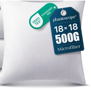 Hypoallergenic 100% Virgin Fiber Square Form Microfiber Throw Pillow Inserts, Couch Bed Pillows 45x45 cm, 18x18 Inch