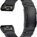 Fenix 8/7X/6X/5X Plus Band, 26mm Titanium Metal Quick Release Easy Fit Watch Strap with Double Button Clasp Compatible for Garmin Fenix 7X Pro/6X Pro/5X Plus/Enduro 3/tactix 7 Bands