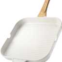 SENSARTE Nonstick Ceramic Grill Pan for Stove Tops, Square Grilling Pan with Pour Spouts, Non Toxic Durable Grill Skillet for All Stoves(Gas,Electric,Induction) PTFE,PFAS,PFOA Free, 12Inch (White)