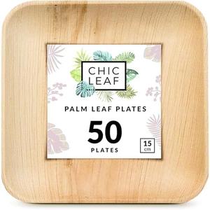 Chic Leaf Palm Leaf Compostable Plates Disposable - 6" Square, 50 Pack - Heavy-Duty Biodegradable, Disposable Party Bamboo Appetizer Plates - Party Serving Supplies