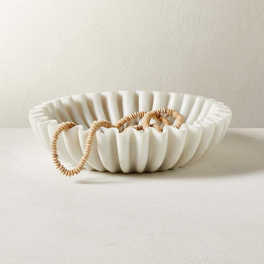 Ruffle Marble Scalloped Bowl 6 inches, White Wavy Bowl, Handmade Fluted Dish, Marble Ruffle Centerpiece, Stone Jewellery Display
