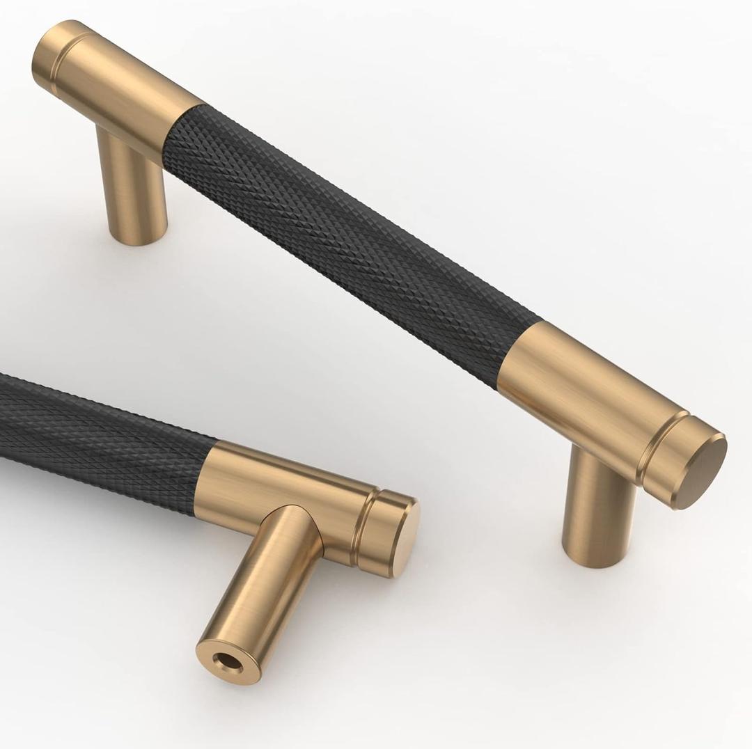 Asidrama 10 Pack 3.75 Inch(96mm) Matte Black and Champagne Bronze Cabinet Pulls Knurled Cabinet Handles Cupboard Handles Kitchen Cabinet Hardware for Cupboard Drawer Pulls