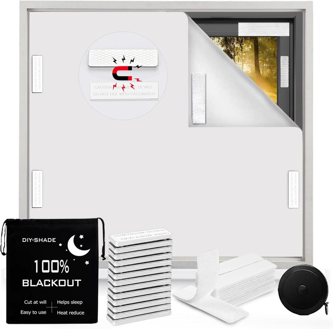 100% Blackout Curtains for Bedroom,Magnetic Blackout Blind Window Shades Black Out Window Cover for Living Room,Cut to Any Size/Shape (White,118"x57")