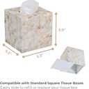 5.9 Mother of Pearl Tissue Box Cover for Kleenex and More Handcrafted Square Tissue Holder with Sliding Bottom Decorative Napkin Dispenser for Bathroom, Bedroom, Kitchen, Office