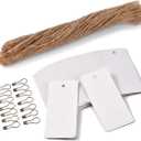 200PCS Price Tags with Pre Cut Jute String and Safety Pins,LOOMY Printable Blank White Paper Tags for Retail and Display
