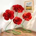 4 Pcs 5ft Large Peony Flowers Giant Artificial Red Peony Standing Huge Handcrafted Flower for Window Reception Banquet Ceremony Floral Decor Garden Hotel Office Birthday Wedding Party