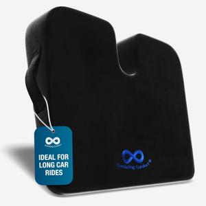 Everlasting Comfort Car Seat Cushion for Driving - Wedge Car Cushion for Office, Travel, Gaming Chair - Memory Foam Booster Seat - Non-Slip, Washable Cover (Black)