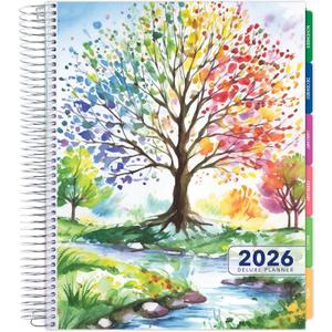 DELUXE 2026 Planner, 8.5"x11": 14 Months (November 2025 - December 2026), Includes Page Tabs, Bookmark, Planning Stickers, Pocket Folder Daily Weekly Monthly Planner Yearly Agenda (Tree Season)