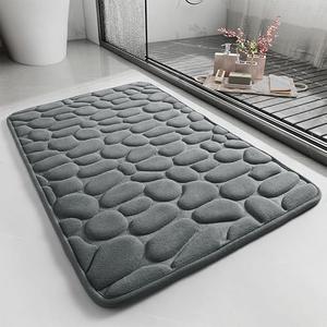 Memory Foam Bath Mat, Super Soft & Absorbent Non-Slip Shower Rug, Machine Washable Cobblestone Bathroom Floor Mat, Comfortable for Bath Tub, Dark Grey