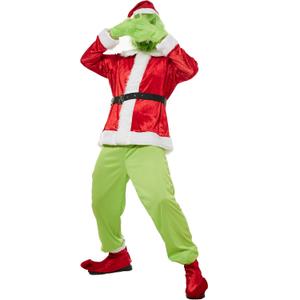FantastCostumes Adults Green Big Monster Costume Christmas Full Deluxe Furry Santa Suit Green Outfit (X-Large)