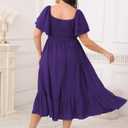 SCOMCHIC Womens Plus Size Wedding Guest Cocktail Dresses Sweetheart Neckline Short Sleeve Smocked Ruffle Slit Maxi Dress (Purple, XXXL)