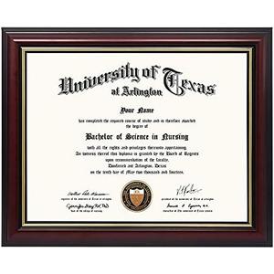 GraduationMall 8.5x11 Certificate Diploma Frame,Solid Wood & UV Protection Acrylic,Cherry Finish with Gold Trim