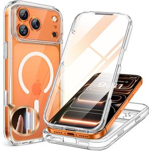 Miracase Magnetic Case for iPhone 17 Pro Max Case 6.9", [Camera Control Capture Button] Built-in Glass Screen Protector, Compatible with MagSafe, Full Body Bumper Clear Back Cover (Clear)