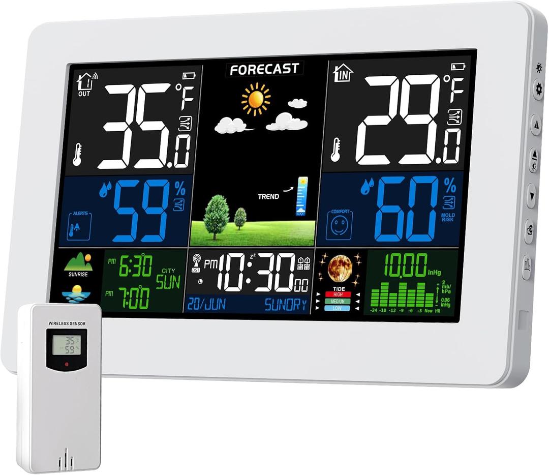 Weather Station Wireless Indoor Outdoor Thermometer, Digital Thermometer with Remote Sensor, A