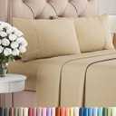Queen Size 4 Piece Hotel Luxury Bed Sheet Set - Breathable, Cooling, Deep Pocket, Easy-Fit, Soft & Wrinkle Free - Heathered Tan