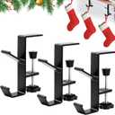 4-Pack Christmas Stocking Hanger for Mantle, Heavy Duty Adjustable Fireplace Garland Hook, No Drill Clamp On Stocking Holder for Stairway, Wall, Door, Xmas Holiday Decoration