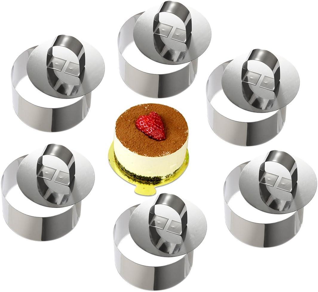 ONEDONE Cake Ring Molds Stainless Steel Ring Molds for Cooking Pastry Rings Cake Mousse Mold with Pusher,3.15in Diameter, Set of 6, Mother's Day Gift