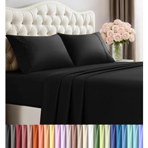 Utopia Bedding Queen Sheet Set  4 Piece Bed Sheets for Queen Size Bed, Soft and Breathable Microfiber, Includes 1 Fitted Sheet, 1 Flat Sheet and 2 Pillowcases (Black)