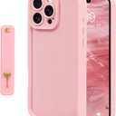NITITOP Compatible with iPhone 16 Pro Case Cute Simple Design Stylish Enhanced Camera Protection with Wrist Adjustable Hand Strap Kickstand Grip Holder Touch Soft Protective Cover - Pink