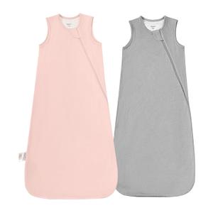 Supersoft Rayon Made from Bamboo Sleep Sack 3-6 Months Newborn Sleep Sack 0-3 Months 0.5 Tog Baby Wearable Blanket with 2-Way Zipper Summer Unisex Sleeping Bag for Babies (2 Pack) Pink & Gray (S(0-6M))