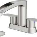 Bathroom Sink Faucet for 3 Hole, Hurran 4 Inch Bathroom Faucets with Pop-up Drain, Stainless Steel 2-Handle Waterfall Faucet for Sink, Brushed Nickel