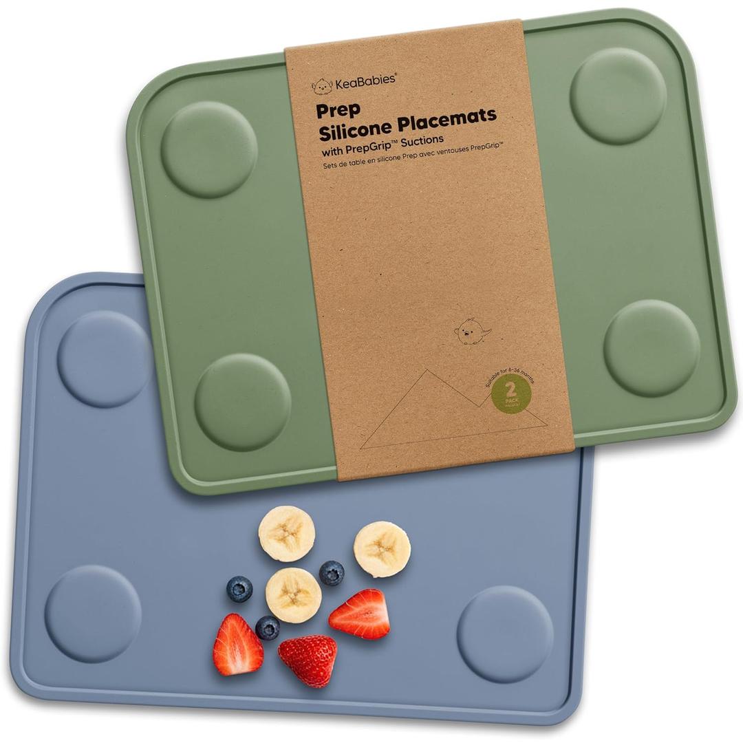 KeaBabies 2pk Silicone Placemats for Toddlers, Kids - 12x9 Non Slip Suction Baby Silicone Placemat for Restaurants, Dining Table,Travel, Easy to Clean, Food Grade/BPA-Free,Small Baby Table Mat(Slate)