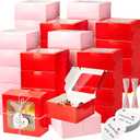 Maxcheck 100 Pcs Valentine's Day Cookie Boxes with Window 4x4x2.8 Inch Red Pink Pastry Bakery Treat Boxes Individual Cupcake Container for Valentines Macaroon Wedding Birthday Party
