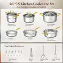 Stainless Steel Cookware Set, Tri-Ply Pots and Pans Set, 26 Piece Kitchen Cooking Utensils Set with Lids, Gold Grip Handles, Induction, Oven, Non-Toxic, Dishwasher Safe, Professional Chef Quality