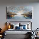 Blue Gray Abstract Wall Art Prints 24"x48" Minimalist Wall Art For Bedroom