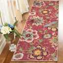 Beeiva Floral Washable Runner Rug 2x6, Red Christmas Runners Rug for Hallway with Rubber Backing, Ultra Thin Vintage Non Skid Washable Carpet for Bedroom Entrway Laundry Room