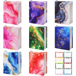 8 Pack Stretchable Book Covers, Marble Book Sleeve for Paperbacks Hardcover Textbook up to 9 x 11 in, Washable, Reusable Book Protector with Label Sticker for School Boys Girls Read Lovers