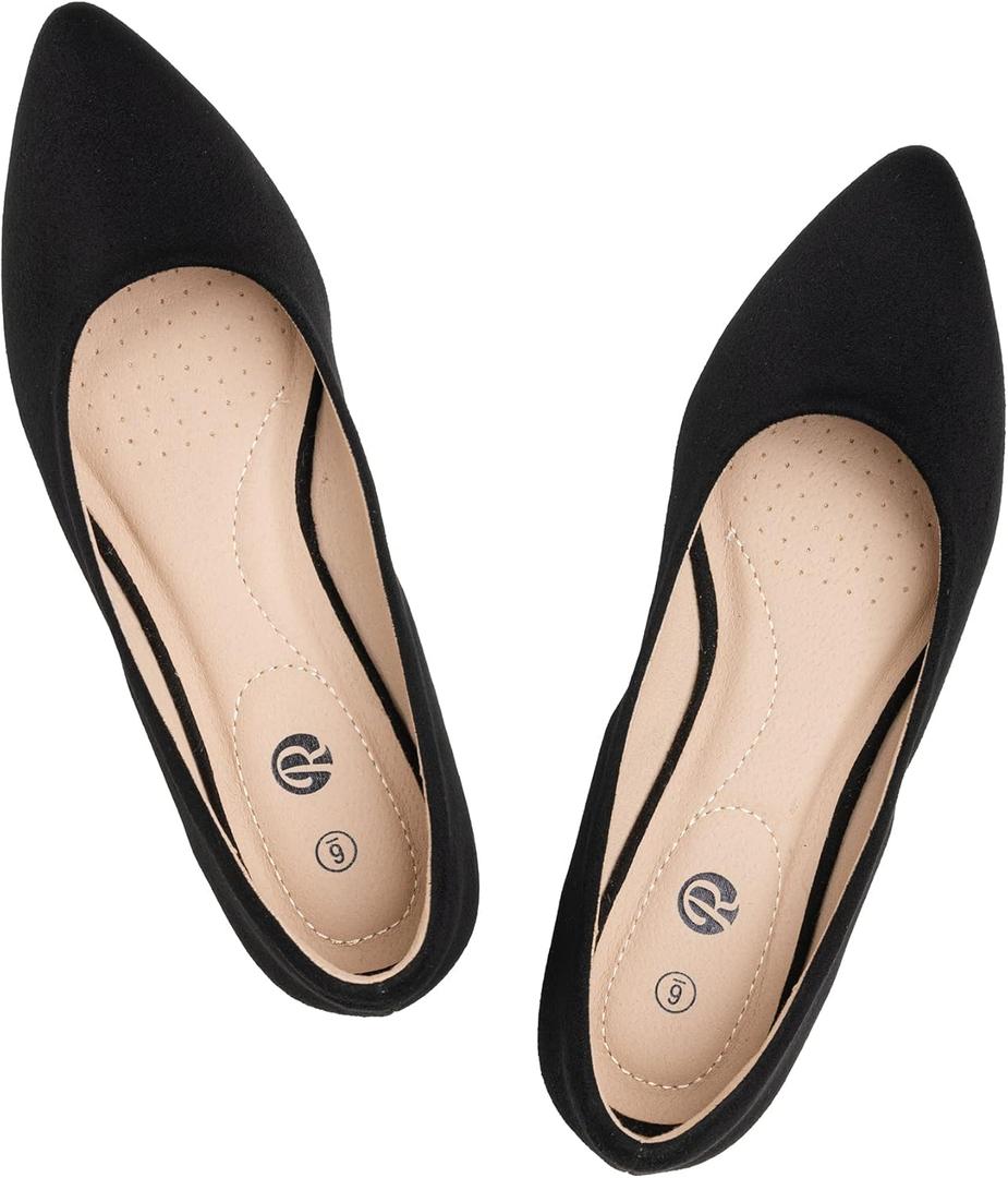 Rekayla Women's Flats Classic Pointed Toe Ballet Flats Shoes for Women Business Casual Office Comfort Slip On Work Flats Shoes Versatile Dress Shoes for Women (Size 7.5, Black Suede 1)