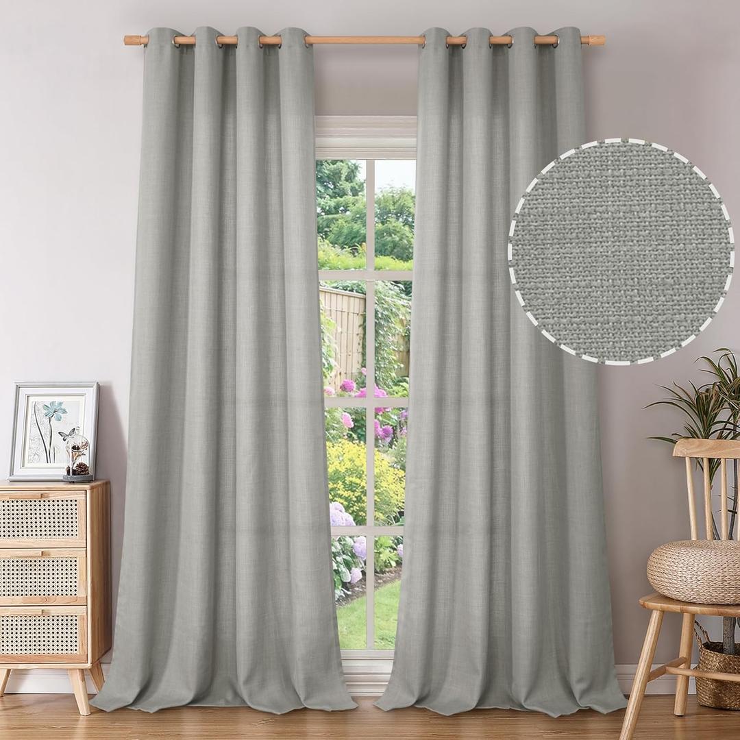 BGment Faux Linen Curtains 95 Inches Long Set of 2 Panels, Living Room Long Curtains Burlap Textured Thick Light Filtering Privacy Grommet Window Treatments, 52 x 95 Inch, Grey