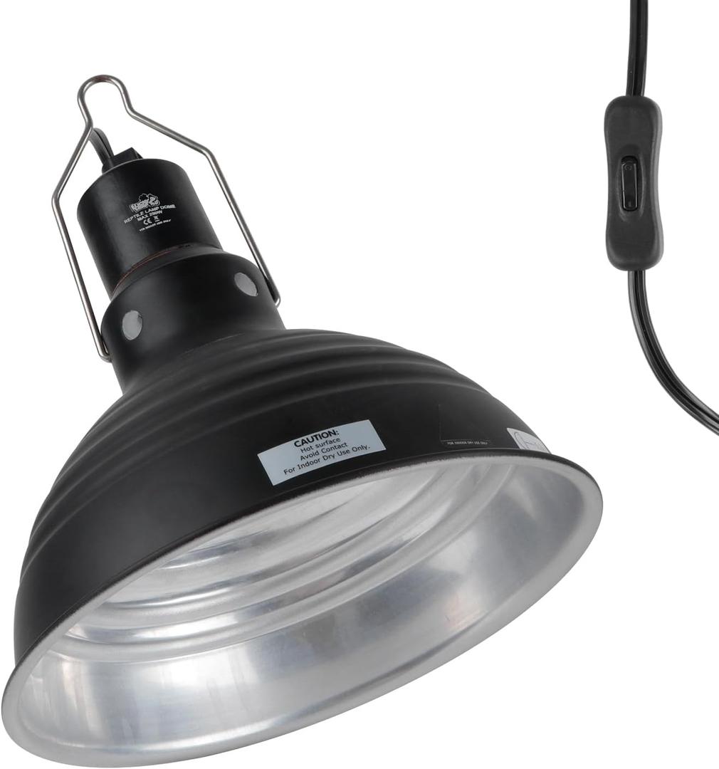 LUCKY HERP Reptile Light Fixture 8.1inch- Lightweight Aluminum Reflector Dome Reptile Light Fixture, Reptile Heat Lamp Fixture for UVB Light Bulb Basking Bulb Heat Bulb (Single Dome Standard)