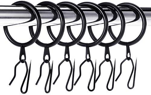 Hotop 26 Pcs Metal Drapery Curtain Rings 0.98/1.26/1.65 inch Interior Diameter and 30 Pcs Hanging Curtain Drapery Pin Hooks for Window Door Shower(32 mm,Black)