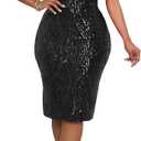 VERWIN Sequins Bodycon Dress V-Neck Midi Dress Long Sleeve Prom Dress Party Cocktail Dress (Large, Black Short)