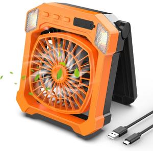 Camping Fan Battery Powered & Solar Powered, Portable Solar Fan 10000mAh Rechargeable Outdoor Fans with Light, Quiet Cordless Fans for Tent, RV, Emergency, Hiking, Power Outage, Desk, Survival Kit