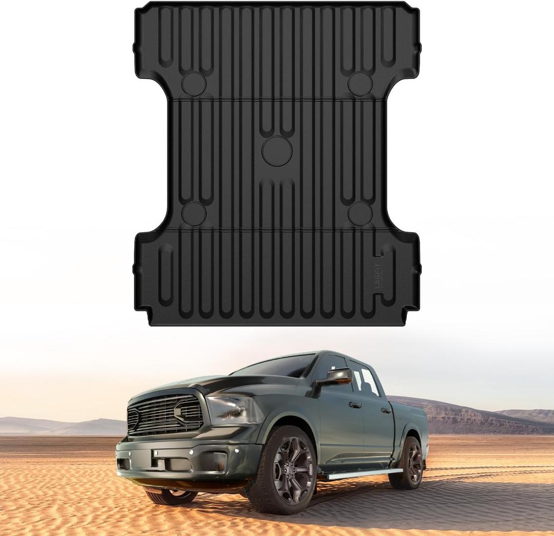 LASFIT 6.4FT Truck Bed Mat for Ram 1500 2006-2018 & Ram 2500/3500 2006-2026 & 1500 Classic 2019-2024 (6FT4/76.8 inches), NOT for Optional Rambox, All Weather Custom Fit TPE Truck Bed Liner