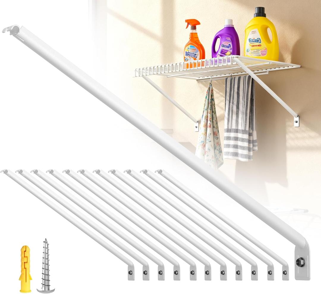 12 Pack Wire Shelf Brackets,12 Inch Metal Closet Support Bracket with Anchors and Pins Strong Support Wire Shelf Brackets for Kitchen, Pantries, Garages, Laundry, Shop and More