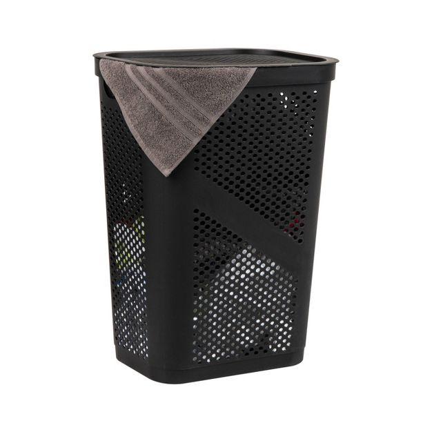 Mind Reader Perforated Plastic Hamper with Lid 60 Liter/16 Gallon, Lightweight Hamper Pack Of 2