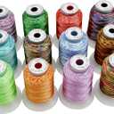 New brothread 12 Colors Variegated Polyester Embroidery Machine Thread Kit 500M (550Y) Compatible with Brother Janome Babylock Singer Pfaff Bernina Husqvaran Embroidery/Sewing Machines-Assortment1
