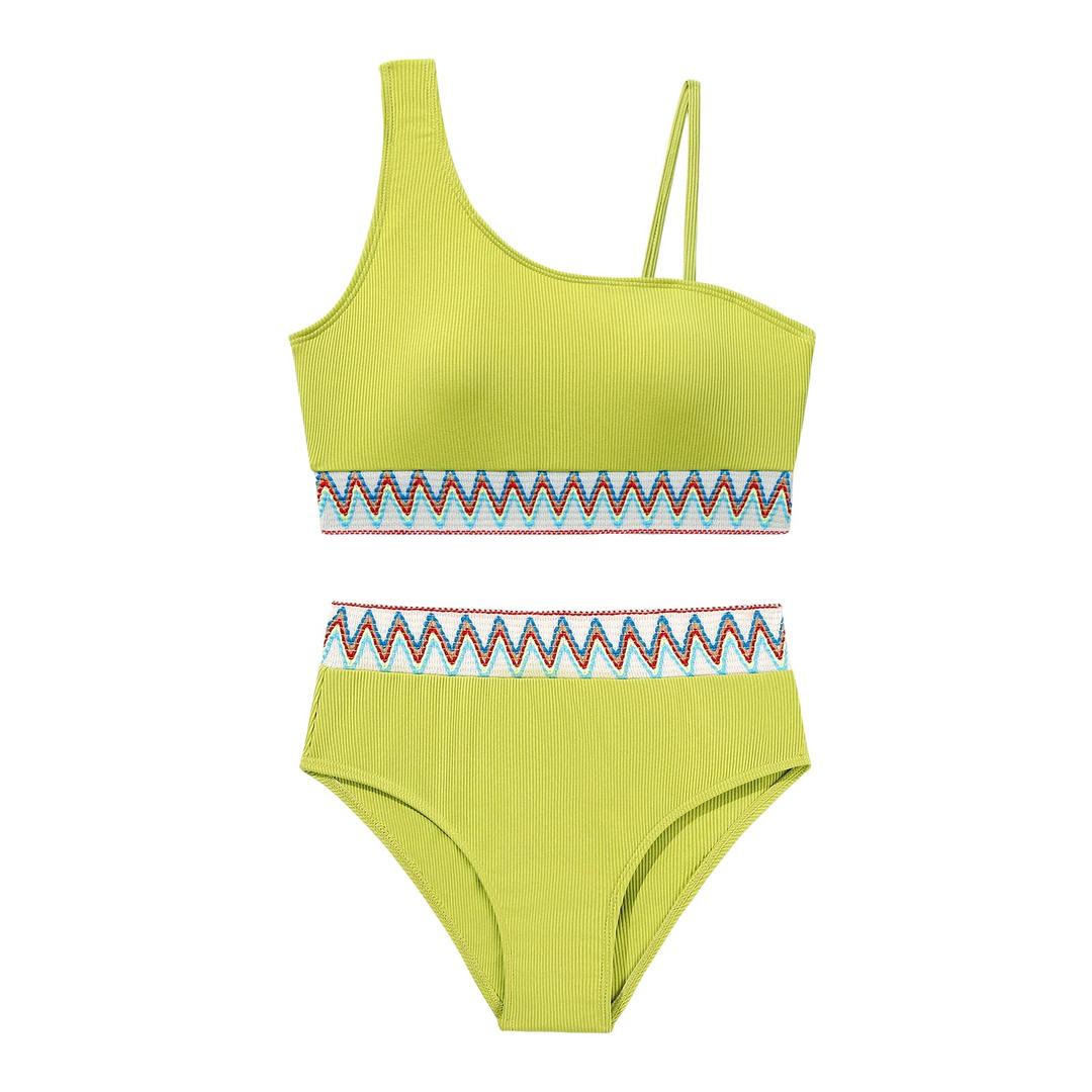 Weixinbuy Girls Swimsuit Two Piece Bathing Suit for Teens 12-14 Color Block Bikini Set Adjustable Straps Swimsuits Girls' Swimwear Size 12
