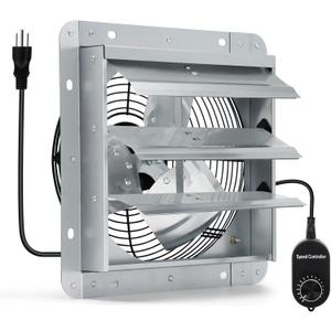 7 Inch Shutter Exhaust Fan with Speed Controller and Power Cord, Wall Mount Attic Fan for Greenhouses, Sheds, Garages, Chicken Coops, Barns Ventilation, 760 CFM