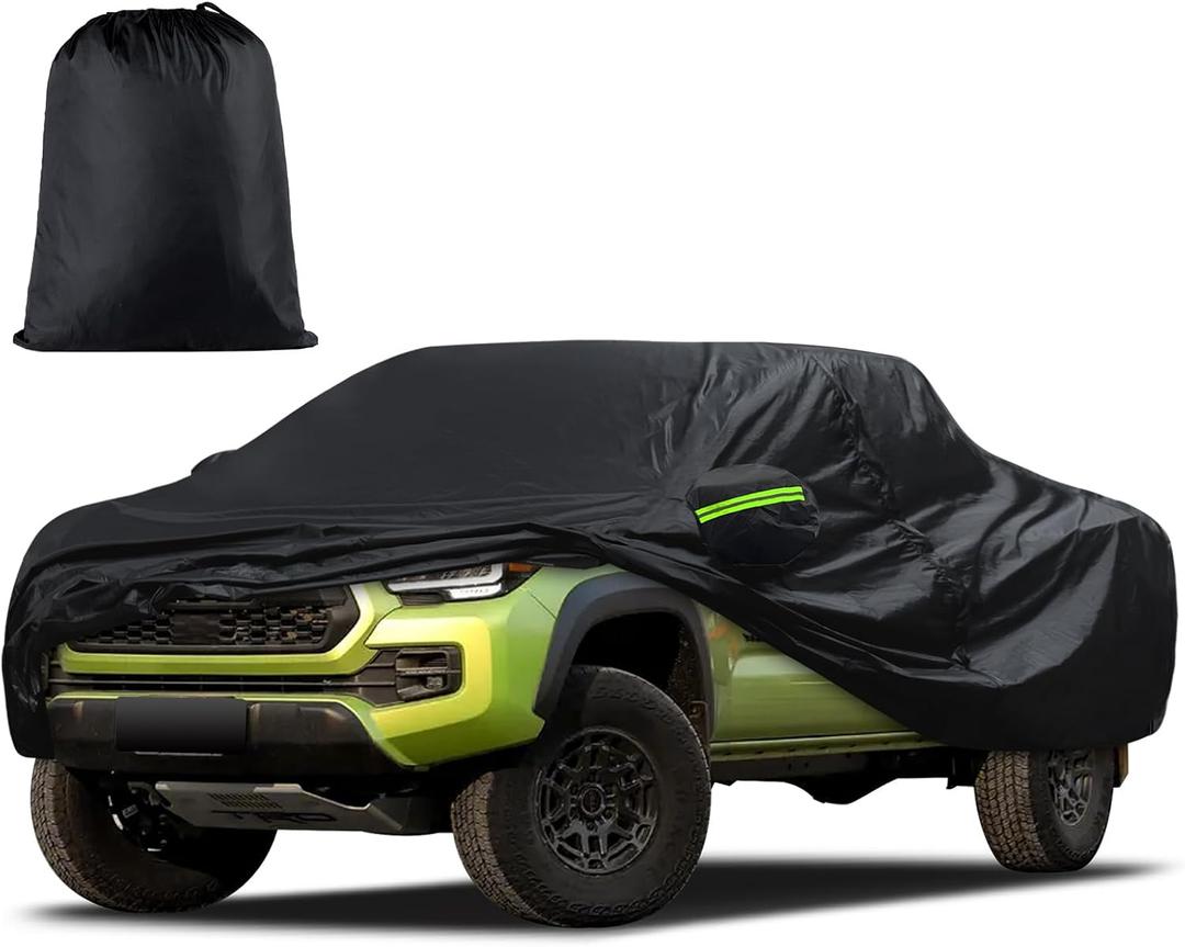 Car Cover Custom Fit for Toyota Tacoma 2005-2025, Waterproof All Weather for Automobiles Full Exterior Cover Rain Sun Snow Protector with Door Zipper Black