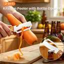 Multi-Functional Vegetable Peeler for Kitchen, 2-in-1 Stainless Steel Kitchen Tool with Bottle Opener and Wooden Handle Stainless Steel Blade for Fruit Apple Carrot Papaya Potato Pumpkin (2PCS)