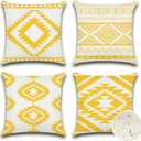 OTOSTAR Outdoor Waterproof Throw Pillow Covers 16x16 Inch Set of 4 Boho Farmhouse Outdoor Cushion Covers for Patio Funiture GardenGeometry80-Yellow