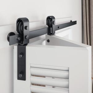 EaseLife 24" Bi-Folding Sliding Barn Door Hardware Track Kit for Closet,Side Mount,Heavy Duty,Slide Smoothly Quietly,Easy Install,Black,No Door (Track Length 28" for Double 12" Wide Door)
