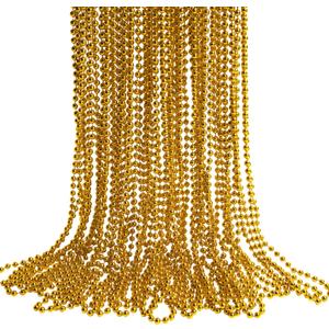 HOOSUN 30 Pack Gold Beads Necklaces Bulk, Christmas Beads Necklaces Party Favors, Mardi Gras Bead Necklace for Gold Party Decorations, School Event, Parade Throw, New Year Decorations